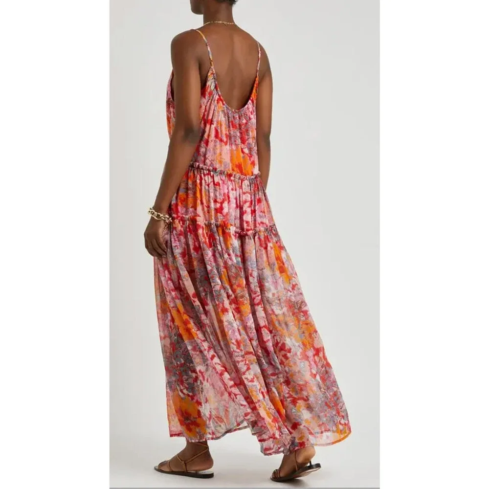 NEW FREE PEOPLE CHERRY RED PINK JULIANNA FLORAL MAXI DRESS SZ M